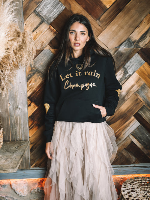 Cropped Hoodie "Let It Rain Champagne"