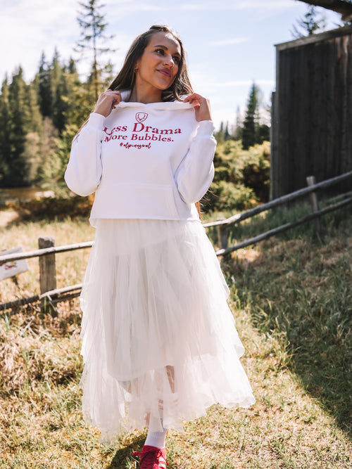 Cropped Hoodie „Less Drama More Bubbles“