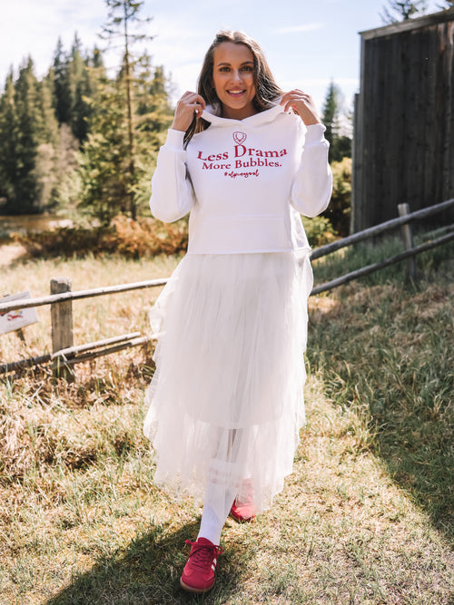 Cropped Hoodie „Less Drama More Bubbles“