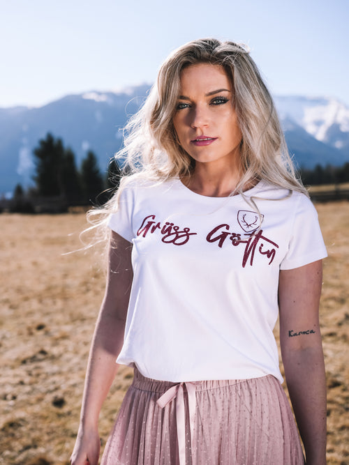 T-Shirt „Grüss Göttin“ - pink/glitzer