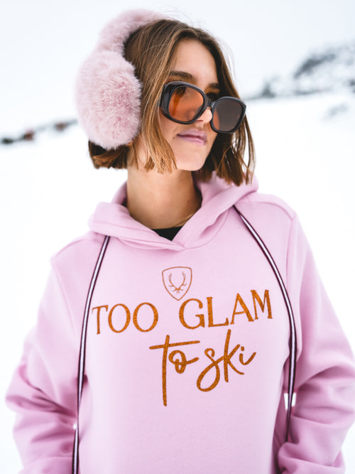 Hoodie „Too Glam to Ski“ - Rosa