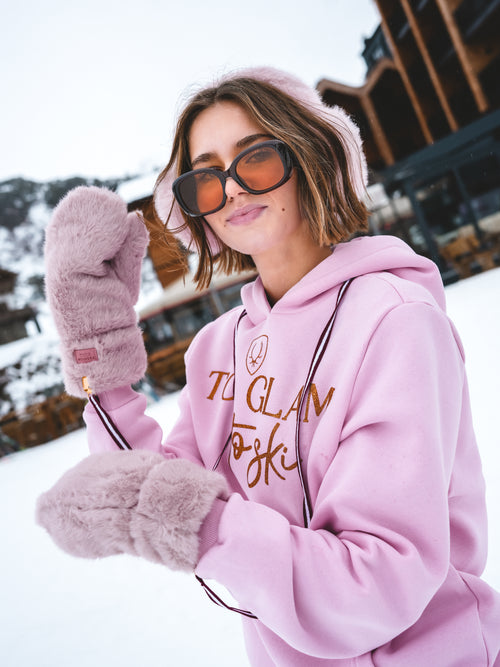 Hoodie „Too Glam to Ski“ - Rosa