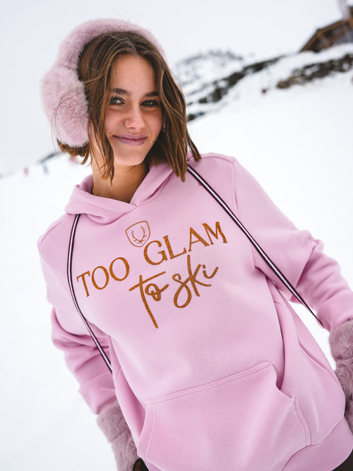 Hoodie „Too Glam to Ski“ - Rosa