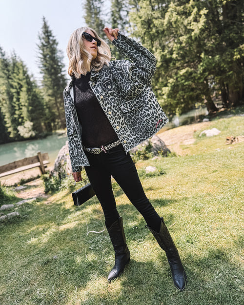Oversized Jeansjacke „Leopard Grace“ - grau