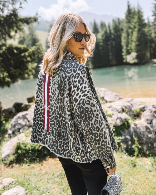 Oversized Jeansjacke „Leopard Grace“ - grau