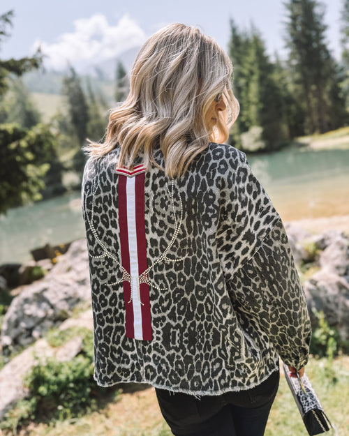 Oversized Jeansjacke „Leopard Grace“ - grau
