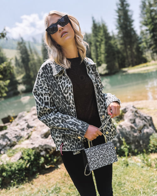 Oversized Jeansjacke „Leopard Grace“ - grau