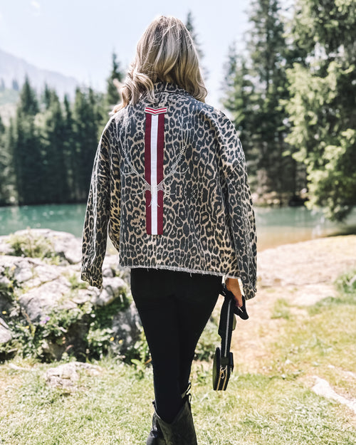 Oversized Jeansjacke „Leopard Grace“ - braun