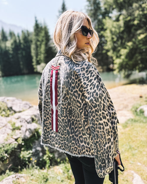 Oversized Jeansjacke „Leopard Grace“ - braun
