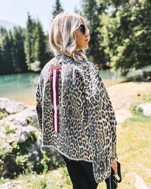 Oversized Jeansjacke „Leopard Grace“ - braun