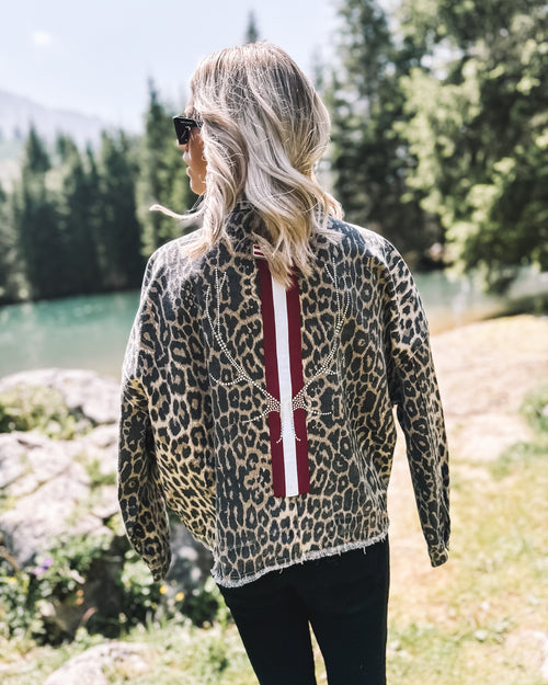 Oversized Jeansjacke „Leopard Grace“ - braun