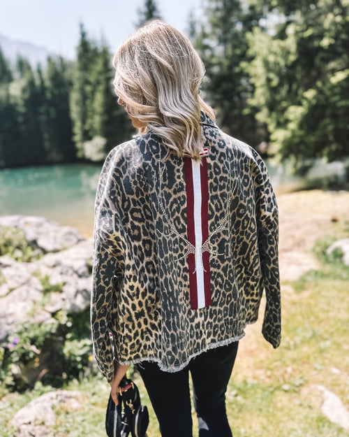 Oversized Jeansjacke „Leopard Grace“ - braun