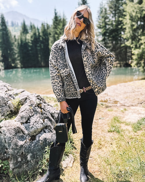 Oversized Jeansjacke „Leopard Grace“ - braun