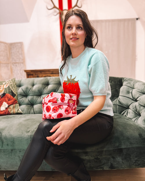 Kurzarm-Pullover „Glimmer Berry“ türkis