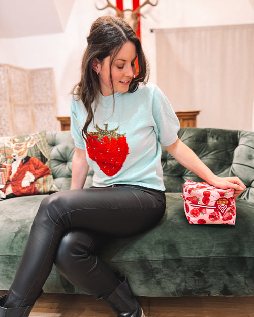 Kurzarm-Pullover „Glimmer Berry“ türkis