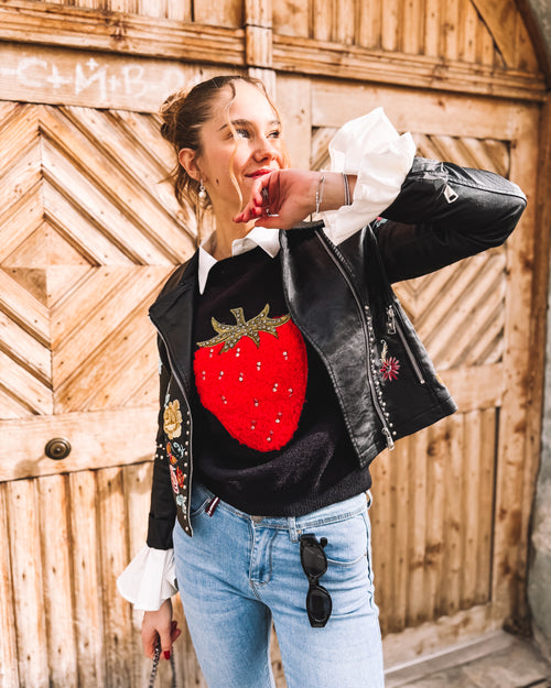 Strick-Shirt „Glimmer Berry“ - schwarz