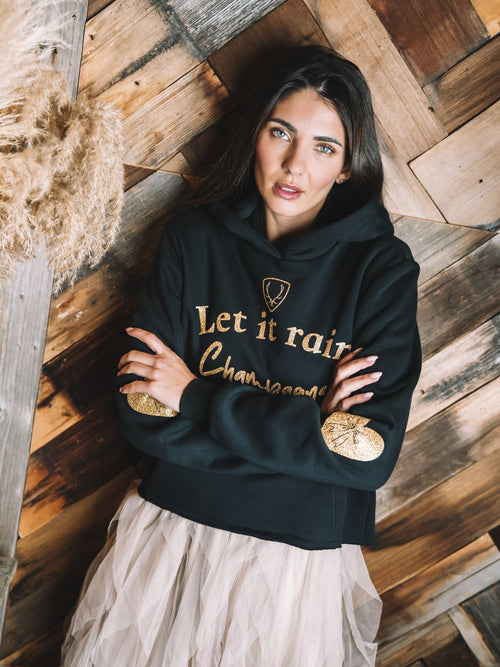 Cropped Hoodie "Let It Rain Champagne"