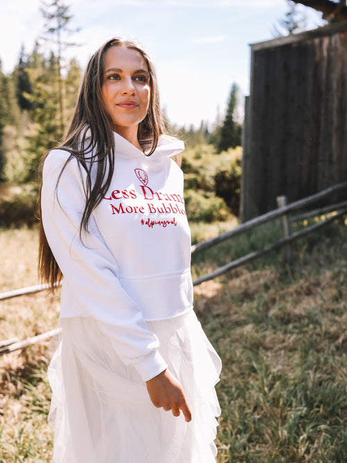 Cropped Hoodie „Less Drama More Bubbles“