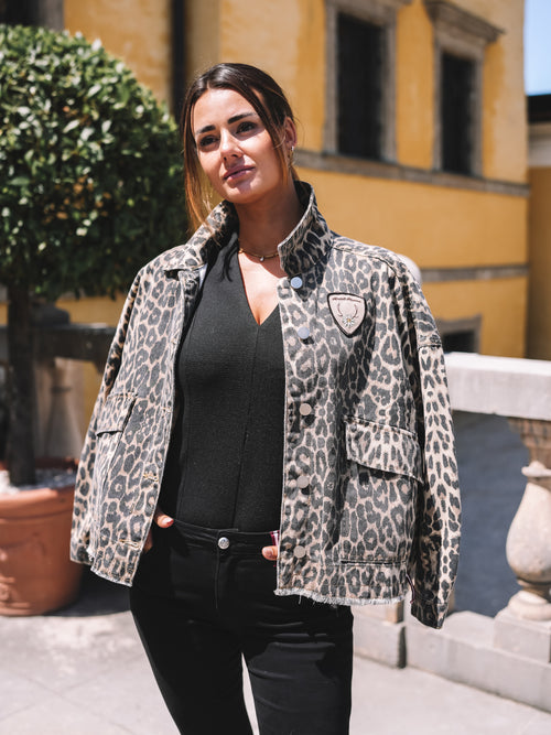 Oversized Jeansjacke „Leopard Grace“ - braun