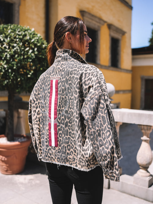 Oversized Jeansjacke „Leopard Grace“ - braun