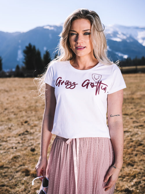 T-Shirt „Grüss Göttin“ - pink/glitzer