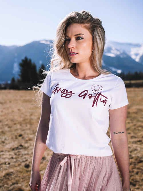 T-Shirt „Grüss Göttin“ - pink/glitzer