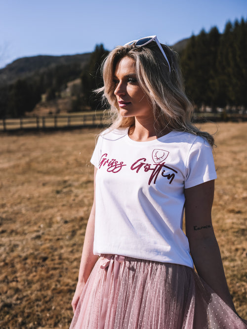 T-Shirt „Grüss Göttin“ - pink/glitzer