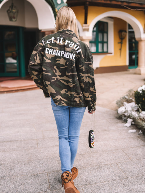 Jeansjacke „Let it rain Champagne“