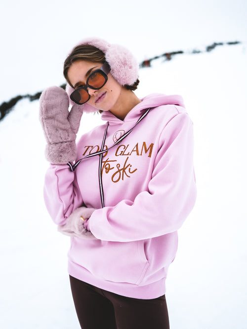 Hoodie „Too Glam to Ski“ - Rosa