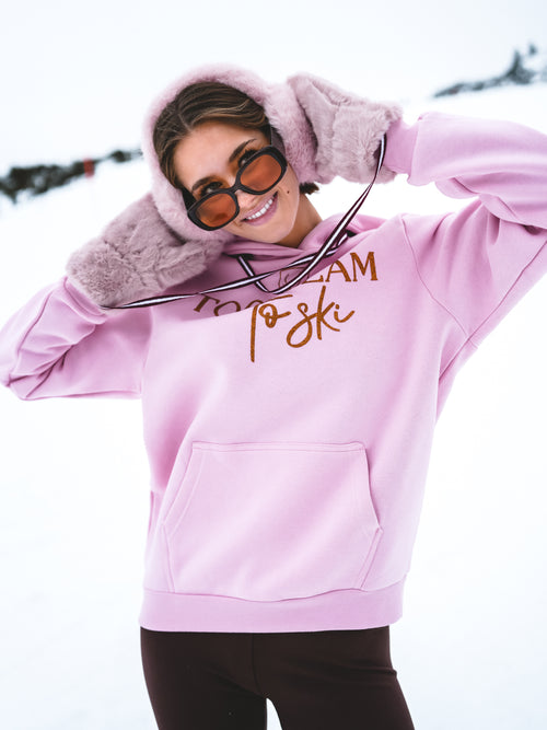 Hoodie „Too Glam to Ski“ - Rosa