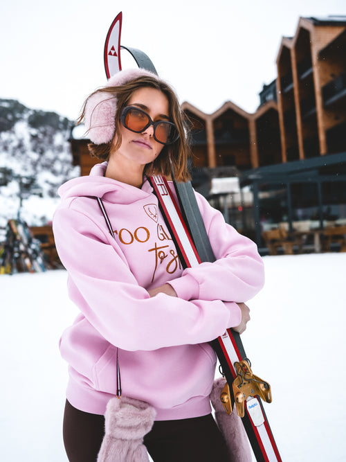 Hoodie „Too Glam to Ski“ - Rosa
