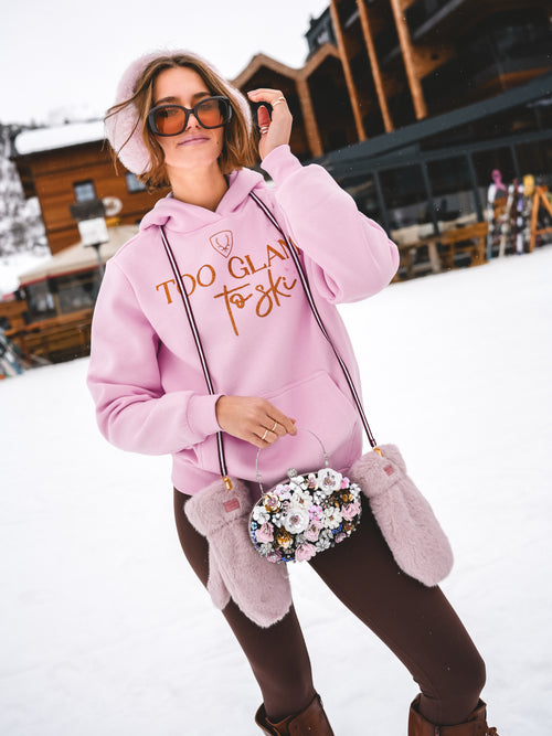Hoodie „Too Glam to Ski“ - Rosa