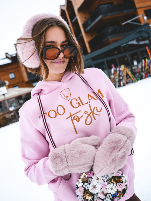 Hoodie „Too Glam to Ski“ - Rosa