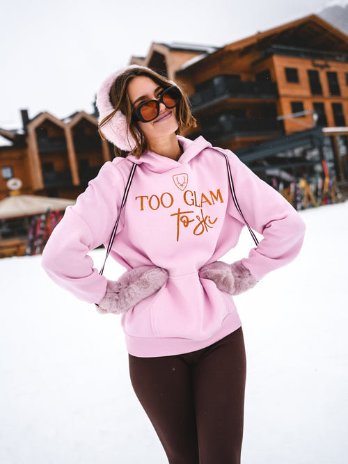 Hoodie „Too Glam to Ski“ - Rosa