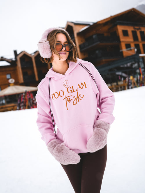 Hoodie „Too Glam to Ski“ - Rosa