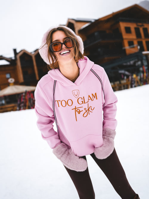 Hoodie „Too Glam to Ski“ - Rosa