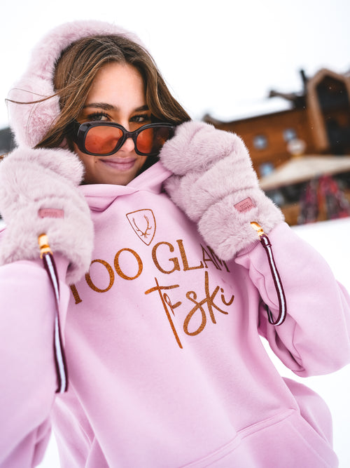 Hoodie „Too Glam to Ski“ - Rosa