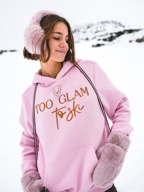 Hoodie „Too Glam to Ski“ - Rosa