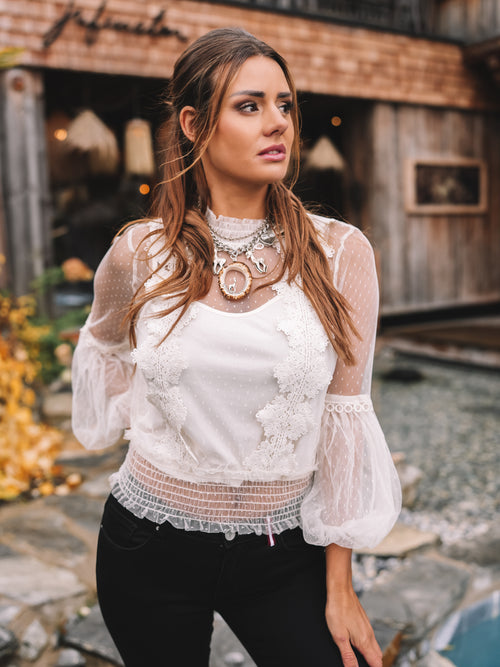 Spitzenbluse „Ivory Bloom“