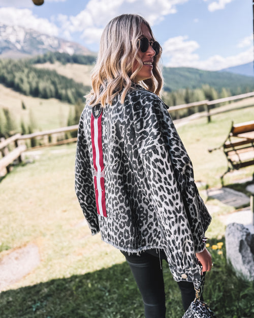 Oversized Jeansjacke „Alpine Leo Glimmer“ grau